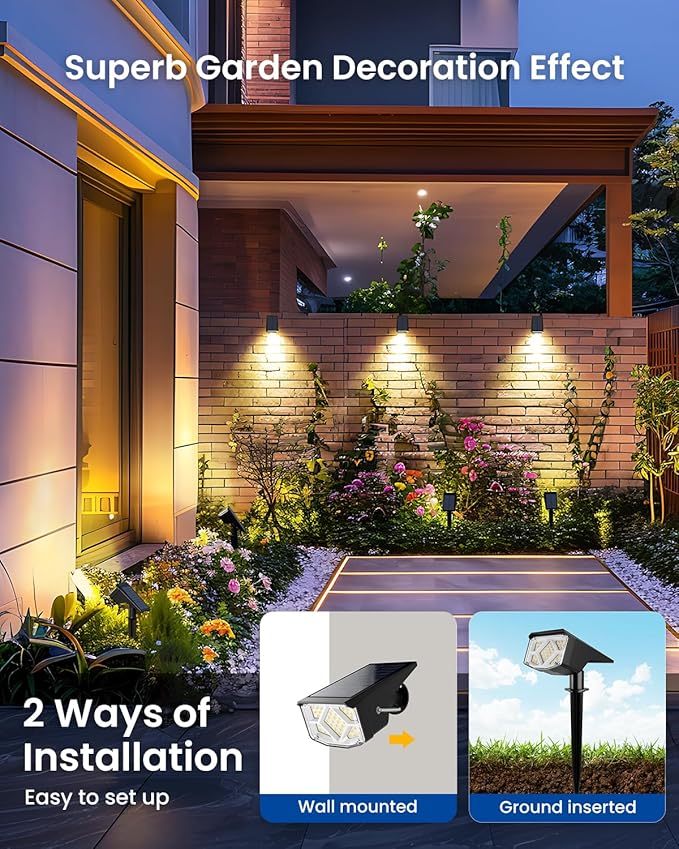 SOLPEX Solar Lights Outdoor Waterproof IP65, Landscape Spotlights Outdoor, Compact Design Spot Lights, Solar Powered Flood Lights for Garden Yard House Pathway Tree Outside, 12 Pack, Warm White