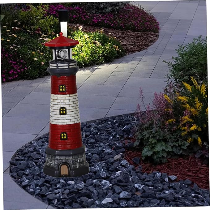 Solar Lighthouse with Rotating LED Lights, Waterproof Lighthouse Lamp, 4.7x4.7x14.8 Decorative Garden Statues Outdoor for Garden Yard Pathway Gifts Lighthouse Lamp