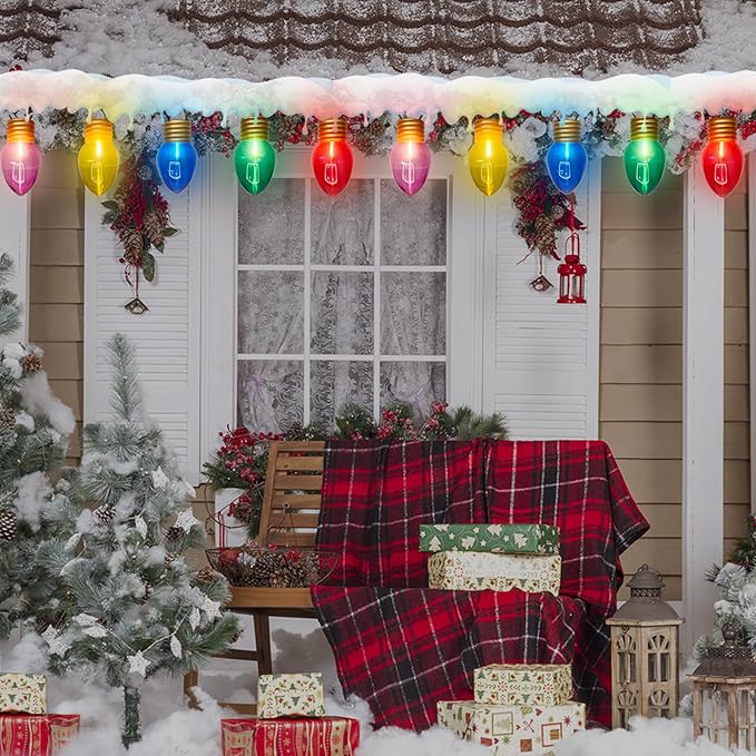 Jumbo Xmas String Lights 16FT Large Christmas Hanging Lights with 10 Count 5'' LED Giant Multicolor Bulbs, C7 Big Bulb Vintage Christmas Light for Holiday Home Tree Roof Yard Garden Decor, Green Wire