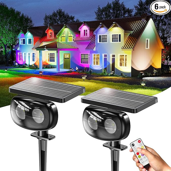 Solar Spot Lights Outdoor Waterproof IP68, 1000LM Super Bright LED Landscape Lighting with 9 Colors 3 Brightness | Lumora