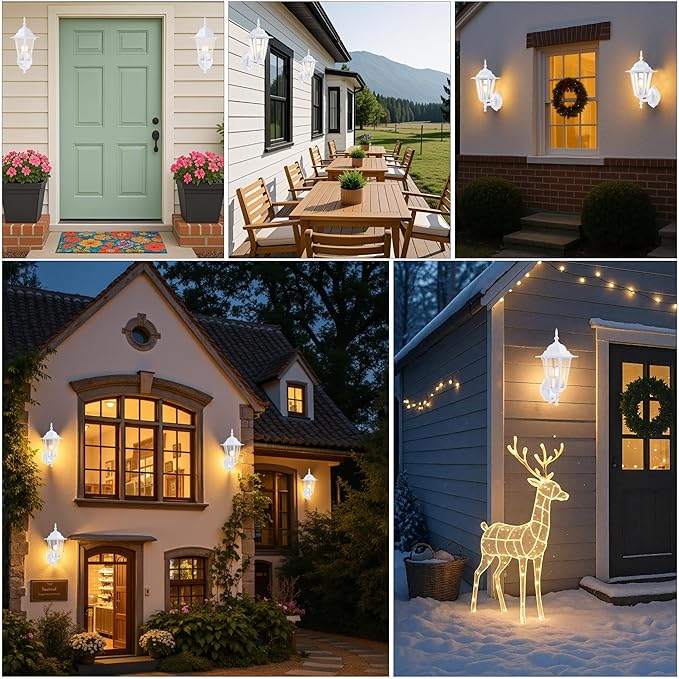 GRUENLICH Dusk to Dawn Outdoor Wall Sconce, Exterior Front Porch Lighting with Clear Glass, White Aluminum Outside | Lumora