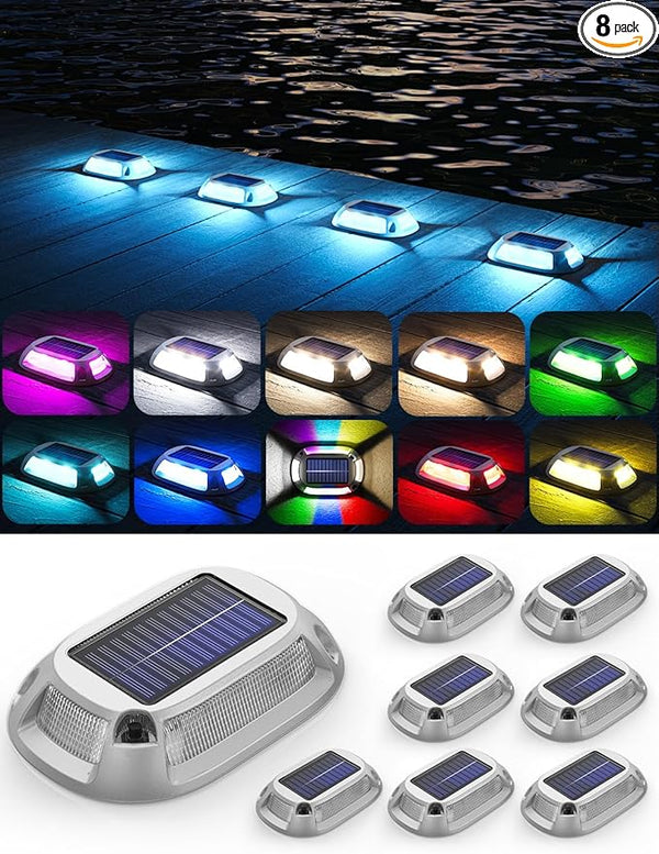 8Pack Aluminum Alloy Solar Driveway Lights, IP68 Solar Deck Light Marine Dock Lights Outdoor Waterproof | Lumora