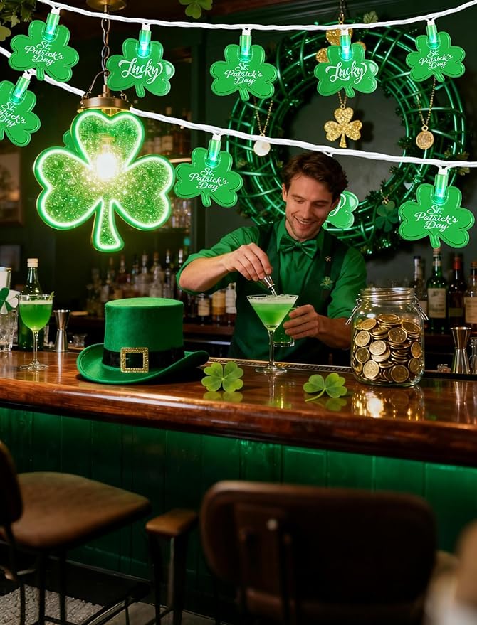 12FT St Patricks Day String Lights - 20 LED Shamrock Lights with St. Patrick's Day & Lucky Printed Text | Lumora