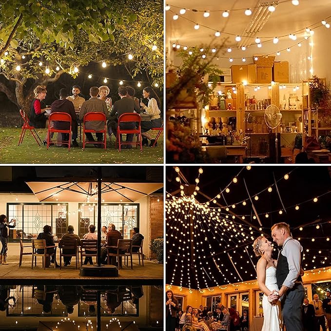 Abeja 50FT G40 Patio String Lights, 5W Outdoor Patio White String Lights with 25 Clear Bulbs(5 Spare Bubbles), E12 Base, UL Listed Connectable Backyard Lights for Indoor Outdoor Decor (White Wire)