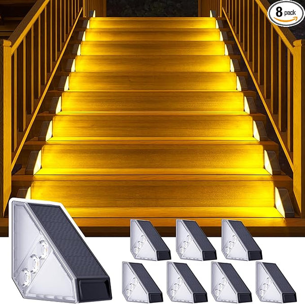 ROSHWEY Solar Step Lights Outdoor Waterproof, 8 Pack Triangle Solar Stair Lights for Outside, LED Deck Light | Lumora