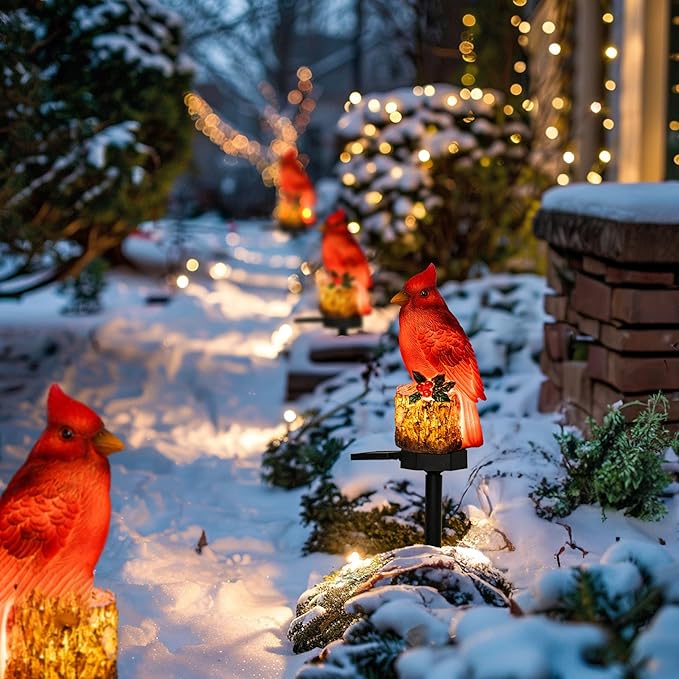 Dazzle Bright 2 Pack 22.5 in Cardinal Bird Solar Lights, Red Bird Solar Powered Lights Cardinal Garden Stake Light for Christmas Pathway Garden Lawn Yard Gifts Decoration
