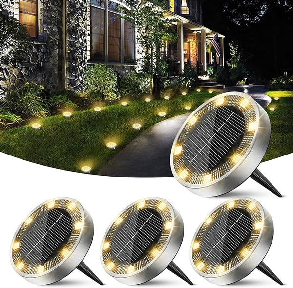 Peasur Mini Solar Ground Lights Outdoor, 4 Pack Flat Solar Powered Disc Lights, IP68 Waterproof, Anti-Rust | Lumora
