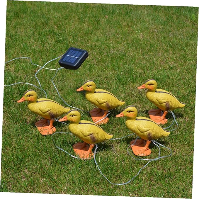 minkissy Solar Lawn Lamp Set 5 Yellow Duck LED Lights, Solar Pathway Garden Lights for Outdoor Patio Yard, Waterproof Solar-Powered Decorative Lawn Lighting