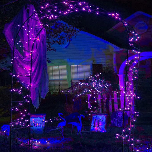 2 Pack 200 LED Solar Christmas Lights Outdoor Waterproof, Solar String Lights for Outside, Solar Powered Tree Light with 8 Lighting Modes for Xmas Tree Party Garden Yard Christmas Decorations (Purple)