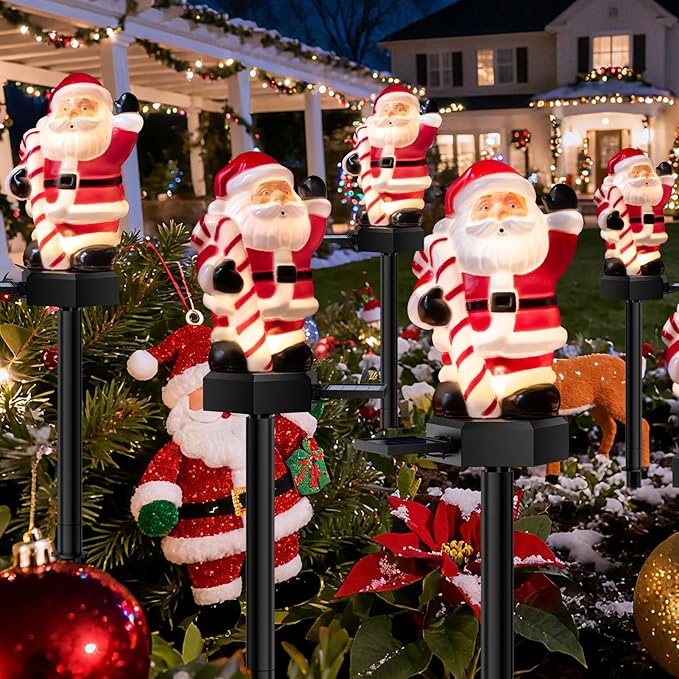 2 Packs Christmas Solar Garden Light with Santa Claus, 17.7 Inches Garden Solar Light Outdoor for Christmas Decoration, Auto ON/OFF, IP65 Waterproof, Suitable for Courtyard, Pond, Walkway Decoration