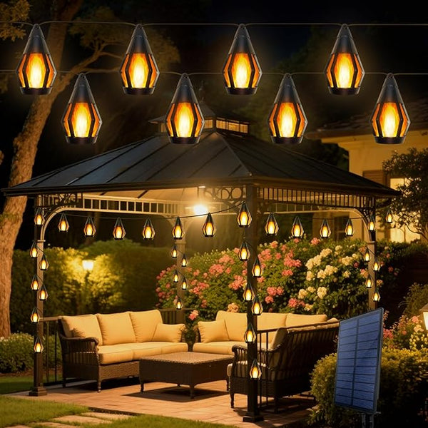 21Ft Solar String Lights Outdoor Waterproof Solar Powered Patio Lights with 10 Flickering Flame Light Bulbs Hanging | Lumora