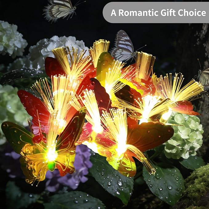 Solar Butterfly Lights 10 Heads 3 Pack - Outdoor Waterproof, No Wiring Needed,Garden Yard Patio Pathway Decoration, Warm White, Swaying in Wind, Romantic Atmosphere Lights (3, Butterfly)
