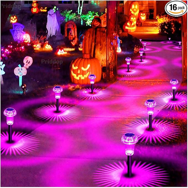 Halloween Solar Lights Outdoor 16 Pack Pink Purple LED Waterproof Mushroom Outside Lights for Yard Garden Patio | Lumora