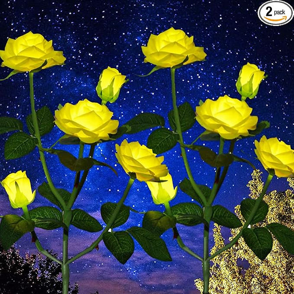 GONIMY Outdoor Realistic Solar Powered Rose Flower Lights Stake,2 Pack 10 Rose Solar Garden Decorative Waterproof | Lumora