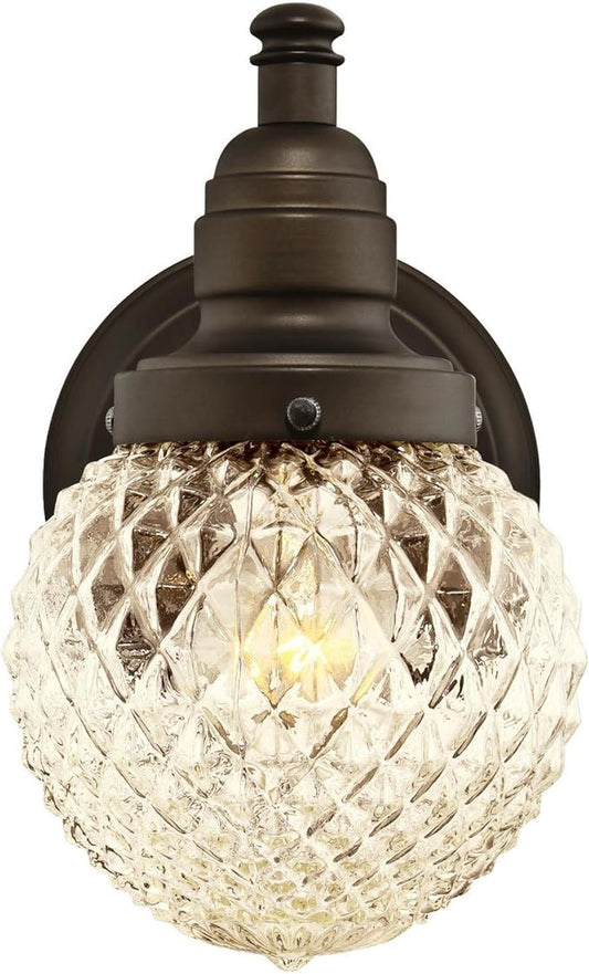 Westinghouse 6313700 Eddystone One-Light Outdoor Wall Fixture with Dusk to Dawn Sensor, Oil Rubbed Bronze Finish with Clear Diamond Cut Glass