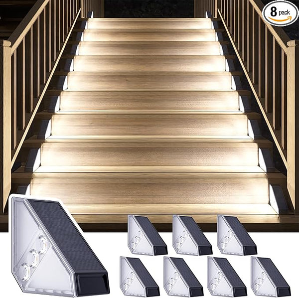 ROSHWEY Solar Step Lights for Outside Waterproof, 8 Pack Outdoor Deck Steps Lights, Triangle Solar Stair Light for | Lumora