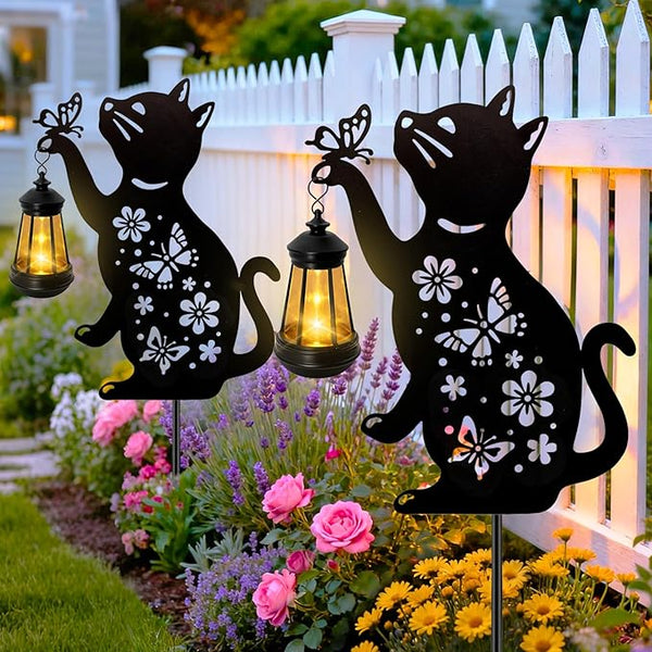 Cat Outdoor Solar Lantern Waterproof, Birthday Gifts for Christmas Women Mom, Solar Hanging Lights with Butterfly | Lumora