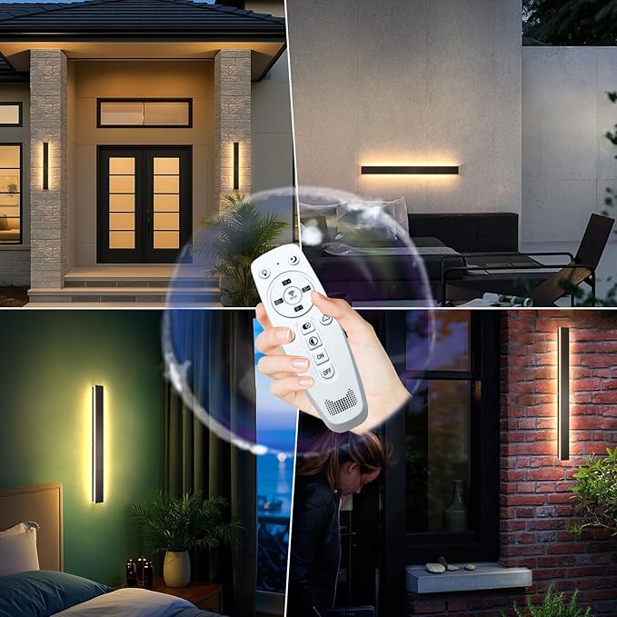 39 Inch Modern Outdoor Wall Lights, 3CCT Color Selectable Outdoor Wall Sconce with Remote Control, IP65 Waterproof | Lumora