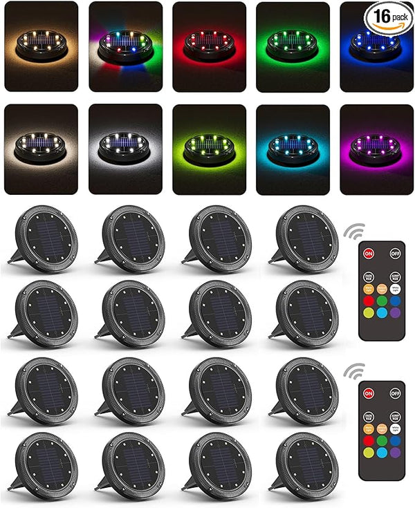 Color Changing Solar Ground Lights with 33ft Long Distance Remote Control - Flat Solar Light Outdoor Waterproof | Lumora