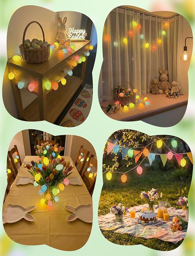 8.5Ft Easter Cracked Egg String Lights Plug in, Outdoor Spring Easter Decorations String Lights with 10 LED Colorful Cracked Egg Light, Hanging Pastel Easter Lights for Garland Party Yard Home Decor