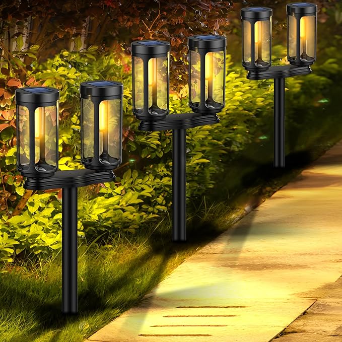 Solar Pathway Lights, Upgrade Dual-Head Solar Lights Outdoor Waterproof, 8 LEDs Auto On/Off Solar Powered Lighting for Garden Yard Landscape Walkway Driveway Lawn Patio(Warm White,8 Pack)