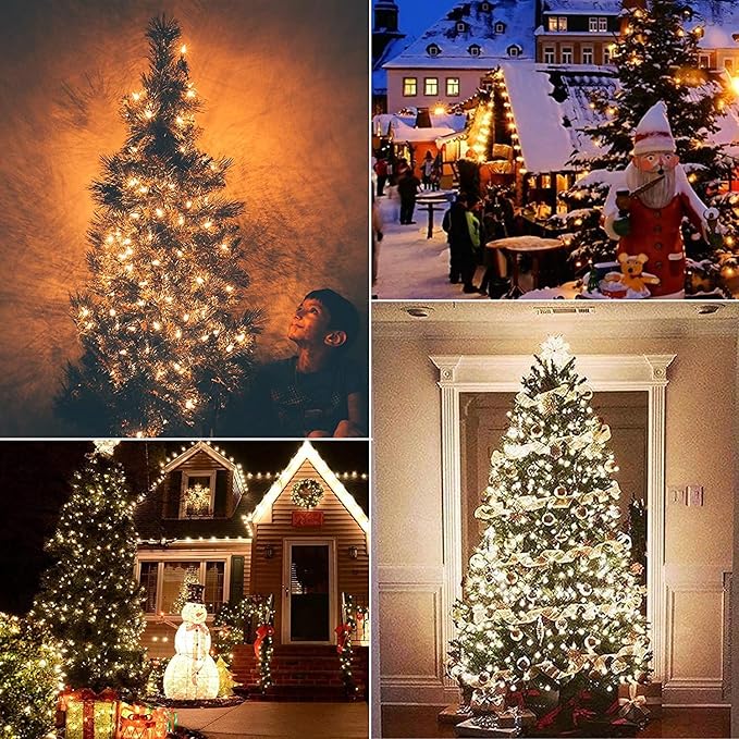 C7 Christmas Lights, 25Ft Outdoor Clear Christmas String Lights with 27 Clear Warm White Incandescent Bulbs, Vintage Christmas Lights for Roofline Patio Christma Cafe Party Decorations, Green Wire