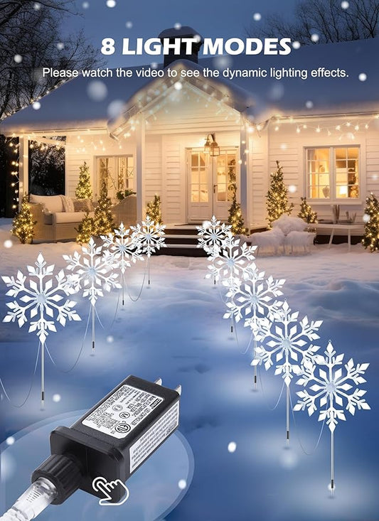 Brightown Snowflake Lights Outdoor, 10 Large Snowflake Christmas Pathway Lights, Christmas Decorations Outside Yard Sidewalk Walkway Driveway Marker Stake, White