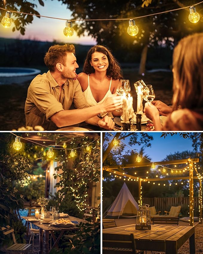 Brightown Solar String Lights Outdoor, 30Ft Vintage Hemp Rope Solar Patio Lights with 15 Shatterproof Bulbs, 8 | Lumora