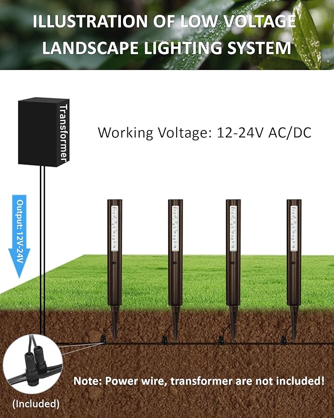 Low Voltage Path Lights, 12V 3W Wired LED Low Voltage Bollard Lights for Outdoor Garden Yard Pathway Walkway Christmas Decoration, 2200K/2700K/3000K/4000K/5000K, Aluminum, Bronze, 1PK