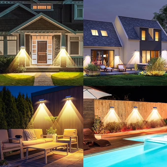 TECKNET Solar Fence Lights Outdoor 12 Pack, 3 Modes - Warm/Natural/Cool White, IP66 Waterproof Solar Lights for Fence with 2 High Brightness LED, Outside lighting Decor for Patio Wall Railing Backyard