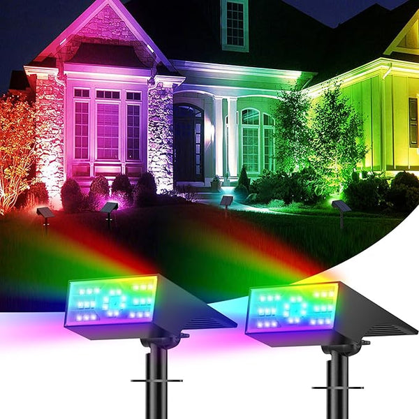 Solar Color Changing RGB Spot Lights Outdoor, 2 Pack/7 Lighting Modes Multicolor Outdoor Lights for Yard Waterproof | Lumora