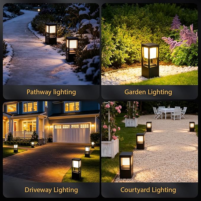 Solar Bollard Lights Outdoor, Premium Modern Led Landscape Pathway Lights Waterpoorf, Path Lighting for Garden Yard Walkway, 3CCT Seturable, Dusk to Dawn, Auto On/Off (4 Pack)