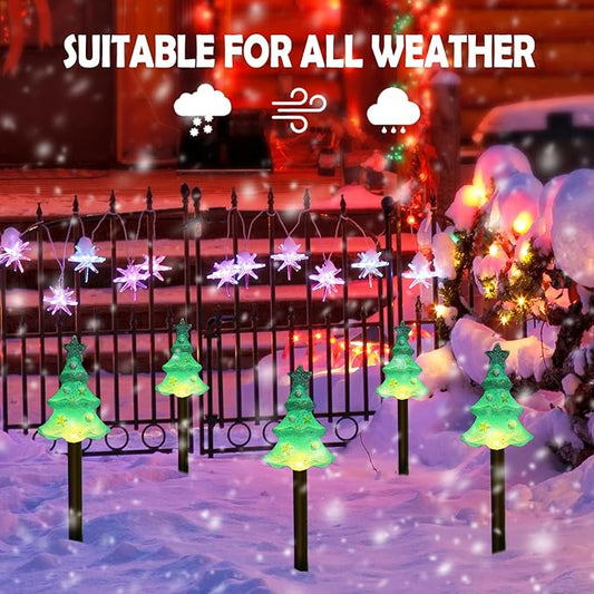 FANFX Christmas Solar Powered Pathway Lights, Automatic Waterproof Landscape Light, Stake Christmas Decoration, LED Lights for Outdoor Pathway Garden Yard and Patio(5pcs Tree Lights)