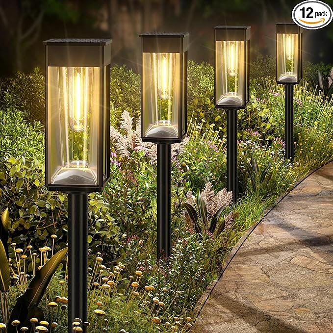 WHATOOK Bright Solar Pathway Lights Outdoor, 6 Pack Solar Powered Garden Lights Auto On/Off Outdoor Light for Lawn Patio Walkway Driveway