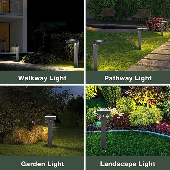 Solar Pathway Lights Outdoor, 20in LED Landscape Path Light with Dusk to Dawn Photocell Motion Sensor, Waterproof Solar Driveway Light, Aluminum Solar Powered Garden Lights for Walkway