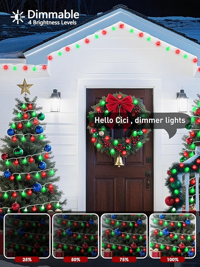 2025 New Connectable 43FT Smart Voice Controlled Christmas String Lights Indoor Outdoor | 100LED Red and Green Globe Twinkle Lights with Remote & Timer | 12 Modes Waterproof Christmas Tree Decorations