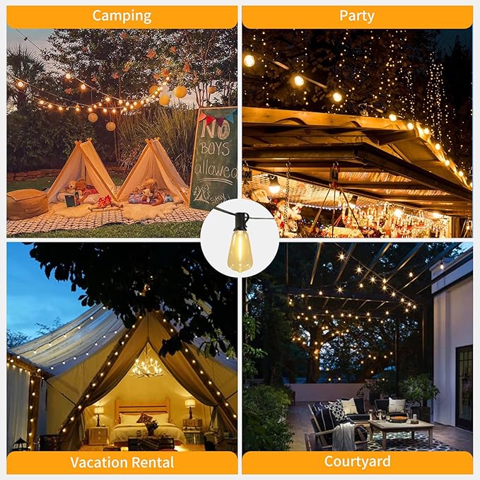 30FT Solar String Lights Outdoor Waterproof with Remote and 15+1 Shatterproof Bulbs, Patio LED Solar Powered Hanging Lightings for Outside,Camping,Backyard, Garden, Porch Decor