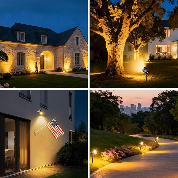 Landscape Spot Lights Outdoor, Dusk to Dawn Outdoor Lighting with IP65 Waterproof, 3000K Warm White LED Spotlight for Yard Garden Pathway, 4 Pack