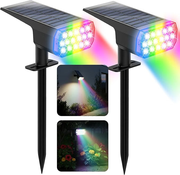 Solar Lights Outdoor Waterproof, LED Solar Spot Lights Outdoor, 7 Color Changing Solar Spotlights, Multicolor RGB | Lumora
