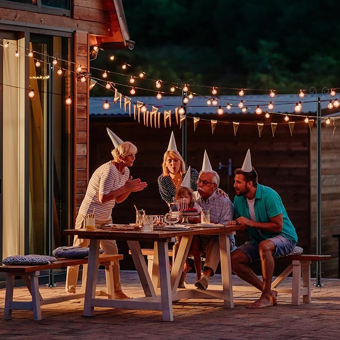 COCONUT String Light Poles for Ground, 8FT Heavy Duty Adjustable Metal Poles for Outdoor String Light Hanging with | Lumora