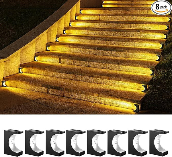 8 Pack Solar Step Lights Outdoor, IP65 Waterproof LED Stair Lights for Garden Stairs, Patio, Yard, Deck, Front Step | Lumora