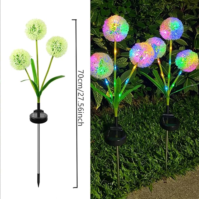Solar Garden Decorative Lights, Dandelion, LED Lawn Lights, Suitable for Yards, Paths, Sidewalks, Parks, Landscape Decoration, for Women, 4 Pack (Colored Light)