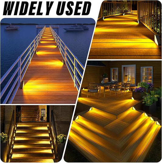 ROSHWEY Solar Step Lights Outdoor Waterproof, 8 Pack Triangle Solar Stair Lights for Outside, LED Deck Light Outdoor Decor Lighting for Patio Porch Backyard, Warm White