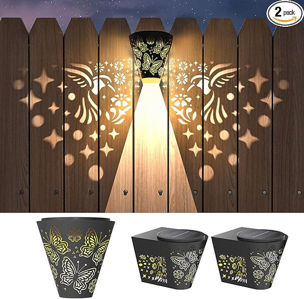 2 Pack Solar Fence Lights Outdoor Wall lihgts Decorations Metal Solar Deck Lights Waterproof LED Solar Powered Step | Lumora