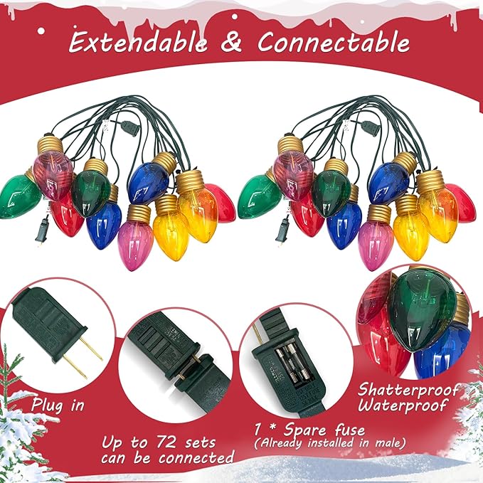 16Ft Jumbo LED Multicolor Christmas String Lights Outdoor with 10 C7 Clear Jumbo Multicolor Bulb, Connectable | Lumora