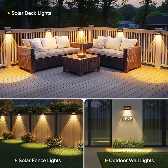 WdtPro Solar Fence Lights Outdoor - 3500K/6000K 2 Modes, Super Bright Lens LED Fence Lights Solar Powered, IP65 | Lumora