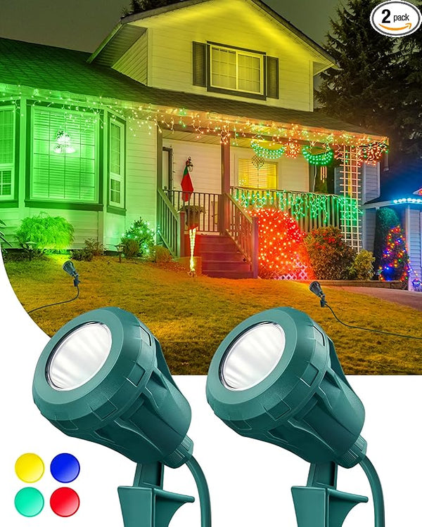 SURAIELEC 2-Pack Christmas Spot Lights Outdoor, 800 LM Waterproof LED Stake Light with 4 Color Lenses (Red, Green | Lumora