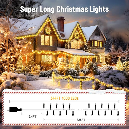 Minetom 328 Ft 1000 LED Christmas Tree Lights Outdoor Indoor String Lights with 8 Modes Waterproof Twinkle Xmas Light with Remote, Plug in Rice Lights for Tree Room Yards Patio Christmas Decorations