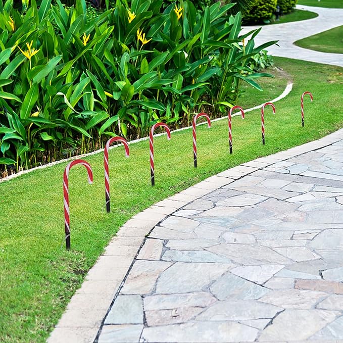 Christmas Candy Cane Pathway Markers Battery Operated LED Decoration Lights for Indoor Outdoor Pathway Garden Patio Yard, 1 Set /4Pcs