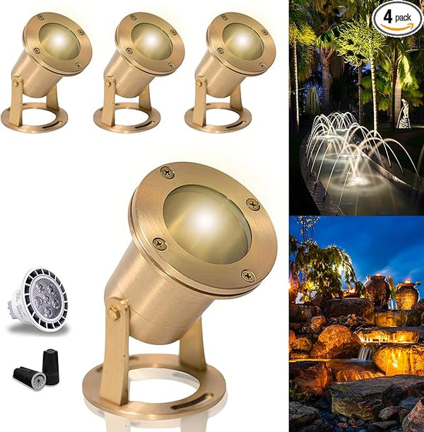 Waterproof Underwater Light 113 (4 Pack) Solid Brass 7W MR16 LED Bulb Pond Light Submersible Waterfall Pool | Lumora